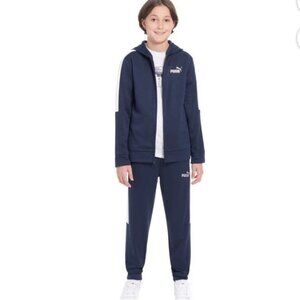 Puma Boys 3-Piece Tech Fleece Hoodie, Tee & Jogger Set, Navy/Gray XS 5/6